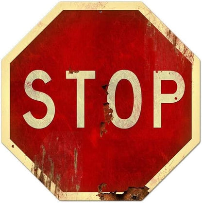 STOP Warning Round Garage Vintage Metal Sign | Each Plate