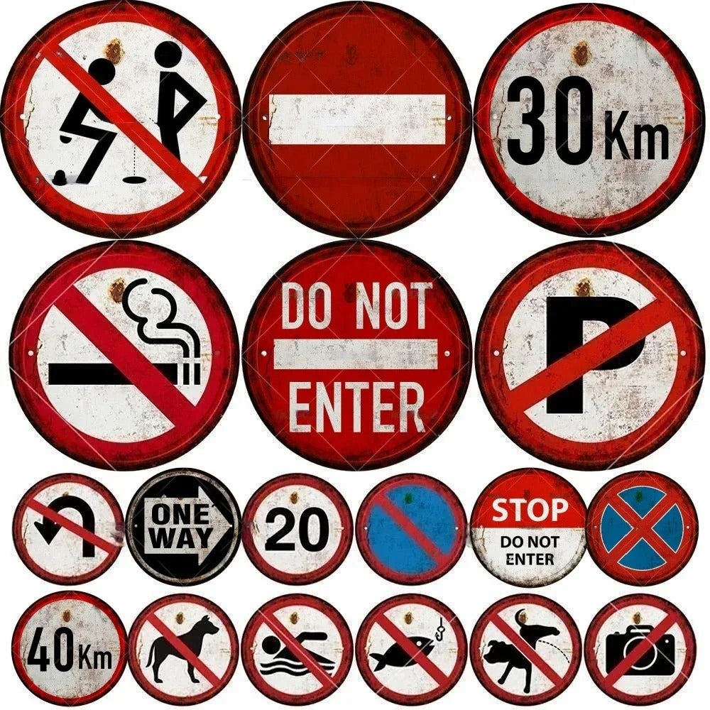 STOP Warning Round Garage Vintage Metal Sign | Each Plate