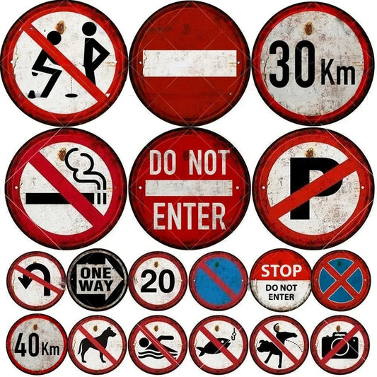 STOP Warning Round Garage Vintage Metal Sign | Each Plate