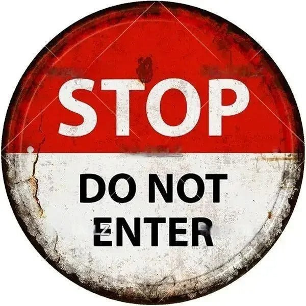 STOP Warning Round Garage Vintage Metal Sign | Each Plate