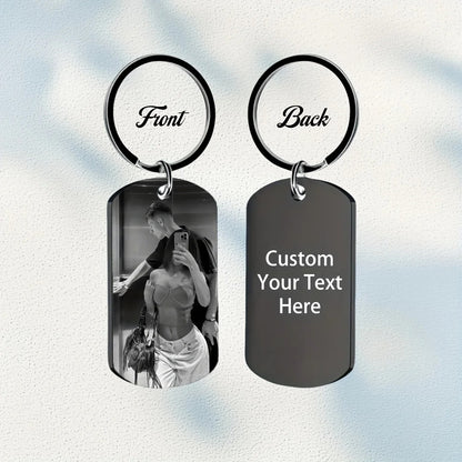 Personalized Photo Keychain for Men Custom Text Dog Tag Gift for Family Couples Boyfriend Girlfriend