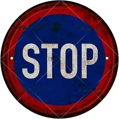 STOP Warning Round Garage Vintage Metal Sign | Each Plate