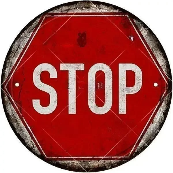 STOP Warning Round Garage Vintage Metal Sign | Each Plate