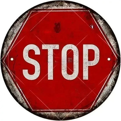 STOP Warning Round Garage Vintage Metal Sign | Each Plate