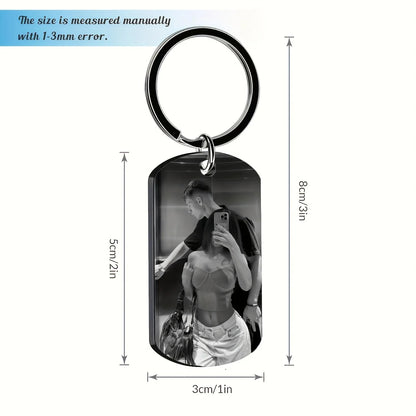 Personalized Photo Keychain for Men Custom Text Dog Tag Gift for Family Couples Boyfriend Girlfriend