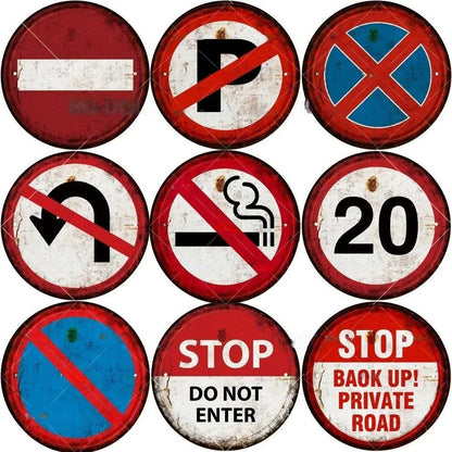 STOP Warning Round Garage Vintage Metal Sign | Each Plate
