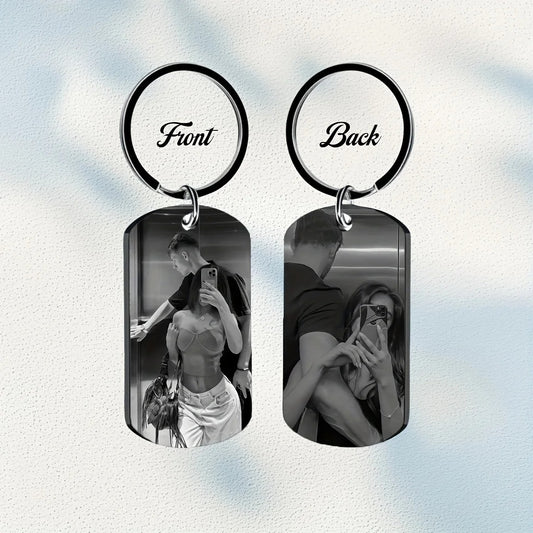 Personalized Photo Keychain for Men Custom Text Dog Tag Gift for Family Couples Boyfriend Girlfriend