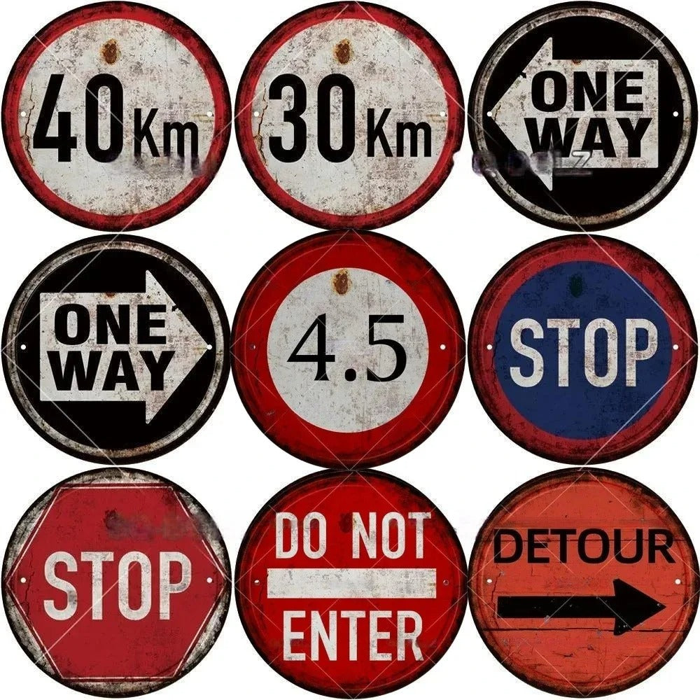 STOP Warning Round Garage Vintage Metal Sign | Each Plate