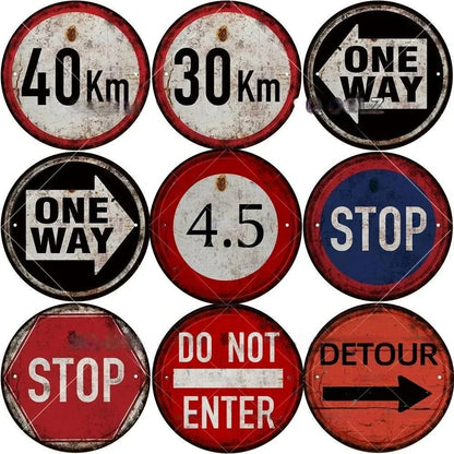 STOP Warning Round Garage Vintage Metal Sign | Each Plate