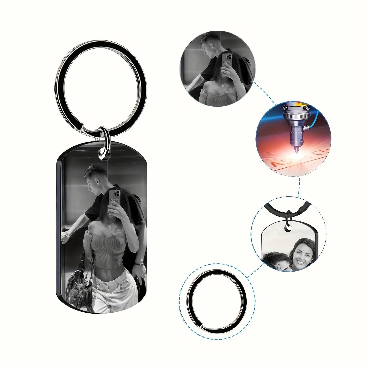 Personalized Photo Keychain for Men Custom Text Dog Tag Gift for Family Couples Boyfriend Girlfriend
